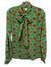 Ann Mashburn Size XS Green & Multi Viscose Blend Floral Long Sleeve Tie Neck Top Green & Multi / XS