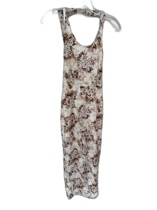 Lioness Size S Taupe & Beige Polyester Maxi neck tie Back Opening Floral Dress Taupe & Beige / S