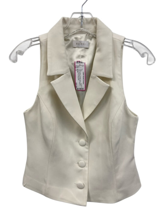 Meshki Size S Cream White Polyester Blend Button Front Sleeveless V Neck Vest Cream White / S