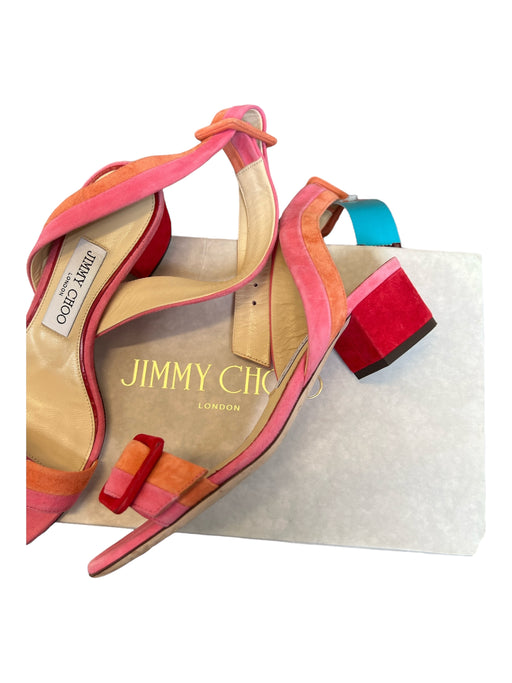 Jimmy Choo Shoe Size 36.5 Orange & Pink Suede Buckle Ankle Strap Sandals Orange & Pink / 36.5