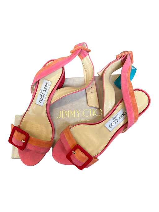 Jimmy Choo Shoe Size 36.5 Orange & Pink Suede Buckle Ankle Strap Sandals Orange & Pink / 36.5