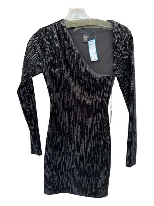 h:ours Size XXS Black & Silver Velvet Long Sleeve Metallic Dress Black & Silver / XXS