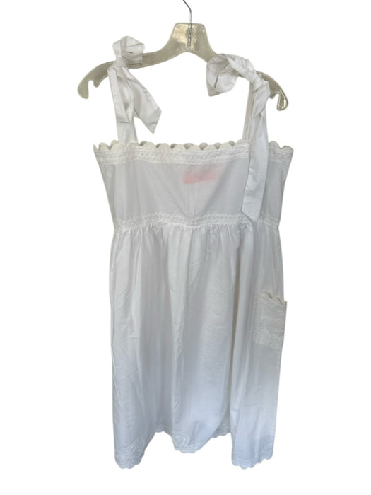 Juliet Dunn Size 3 White Cotton Stitch Detail Button Down Tie Shoulders Dress White / 3