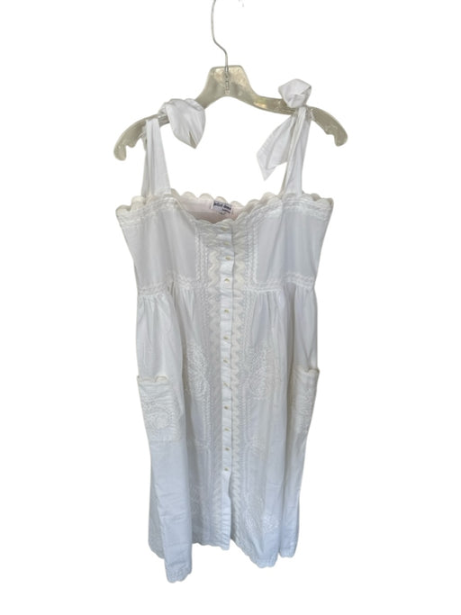 Juliet Dunn Size 3 White Cotton Stitch Detail Button Down Tie Shoulders Dress White / 3