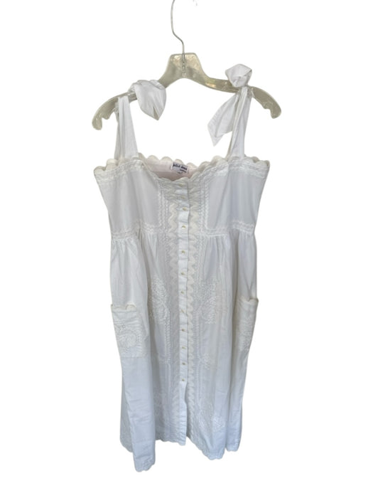 Juliet Dunn Size 3 White Cotton Stitch Detail Button Down Tie Shoulders Dress White / 3