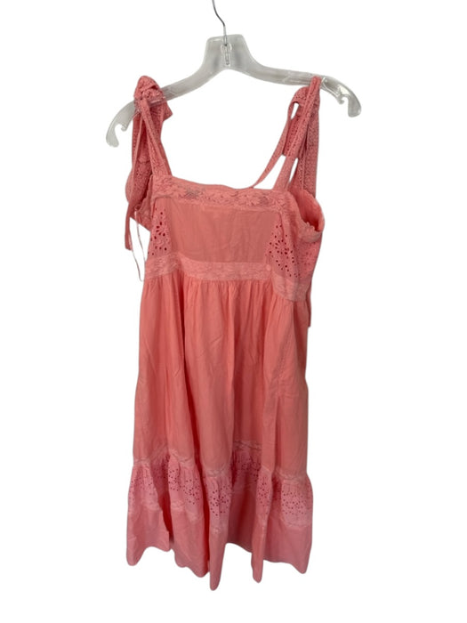 Loveshackfancy Size 10 Peach Cotton Stitch Detail Tie Shoulder Lace Maxi Dress Peach / 10