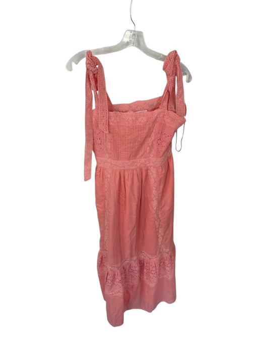 Loveshackfancy Size 10 Peach Cotton Stitch Detail Tie Shoulder Lace Maxi Dress Peach / 10