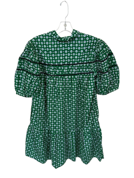 Maeve Size M Green & Purple Rayon & Cotton Collar Button Up Puff Sleeve Dress Green & Purple / M