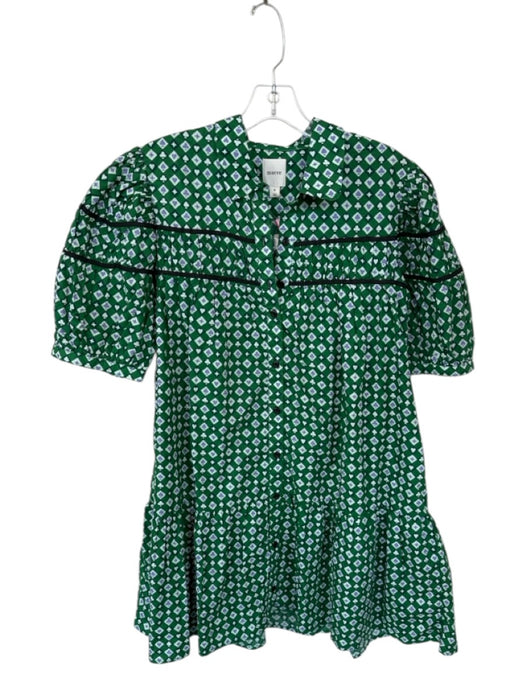 Maeve Size M Green & Purple Rayon & Cotton Collar Button Up Puff Sleeve Dress Green & Purple / M