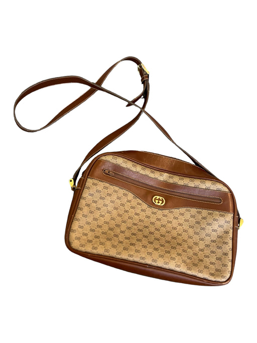 Gucci Brown & Tan Coated Canvas Leather Crossbody Bag Brown & Tan / M