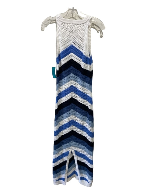 Young Fab & Broke Size L Blue & White Cotton Crochet Sleeveless Striped Dress Blue & White / L