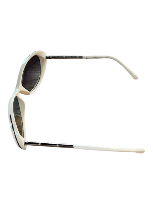 Chanel White Plastic Logo Silver Hardware Oval Sunglasses White