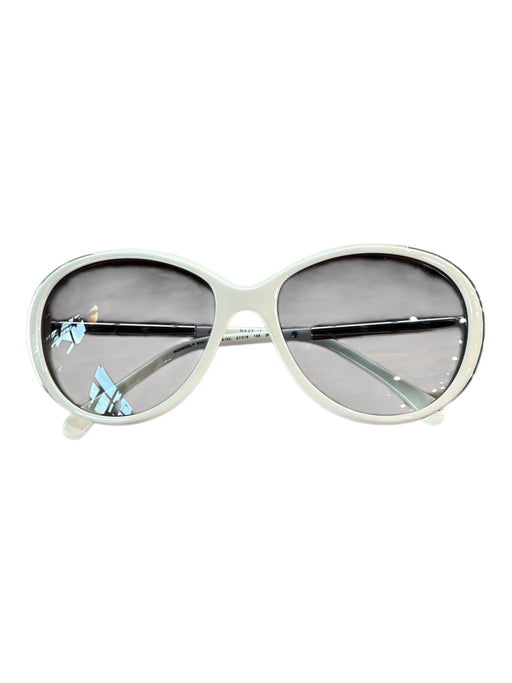 Chanel White Plastic Logo Silver Hardware Oval Sunglasses White