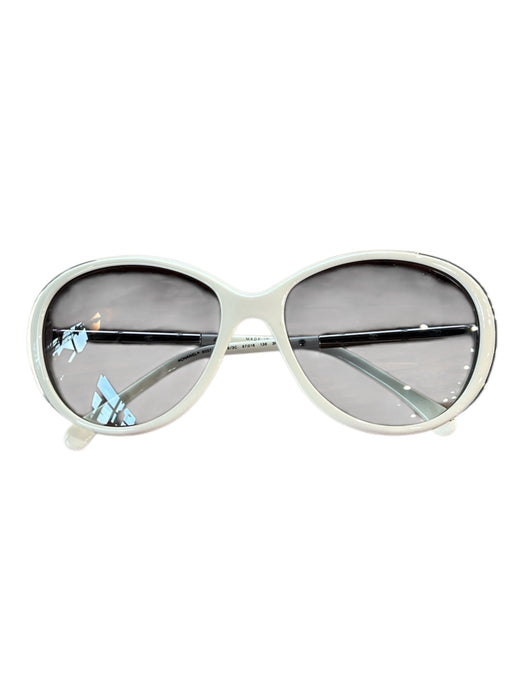 Chanel White Plastic Logo Silver Hardware Oval Sunglasses White