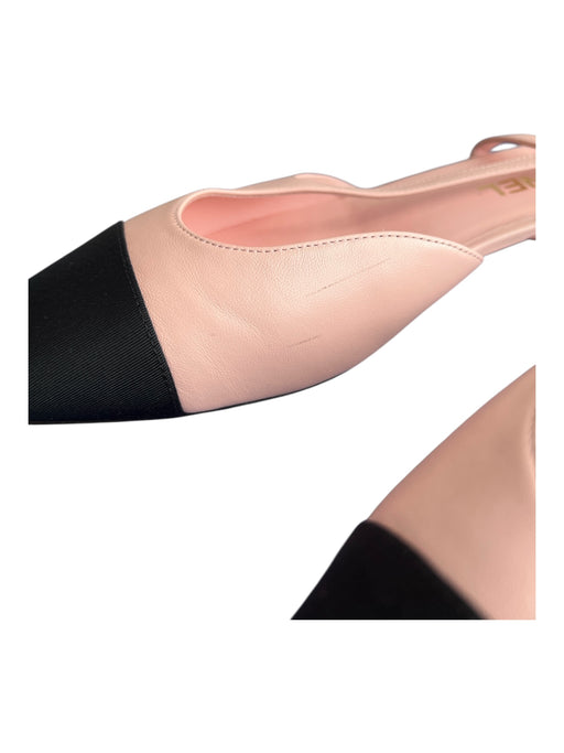 Chanel Shoe Size 42 Pink & Black Leather Cap Toe Slingback Flats Pink & Black / 42