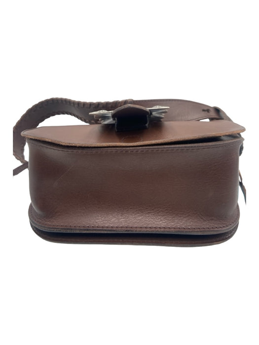 Polo Ralph Lauren Brown & Silver Leather Flap Silver Hardware Crossbody Bag Brown & Silver / S