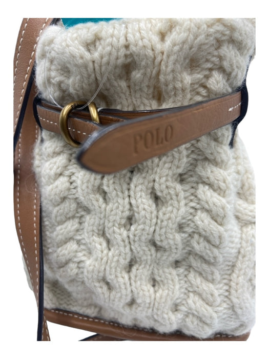 Polo Ralph Lauren White & Brown Leather Cable Knit bucket Crossbody Bag White & Brown / S