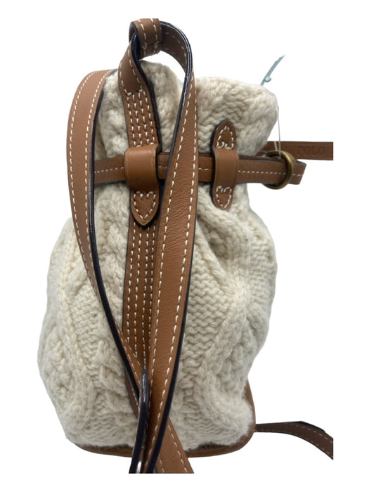 Polo Ralph Lauren White & Brown Leather Cable Knit bucket Crossbody Bag White & Brown / S