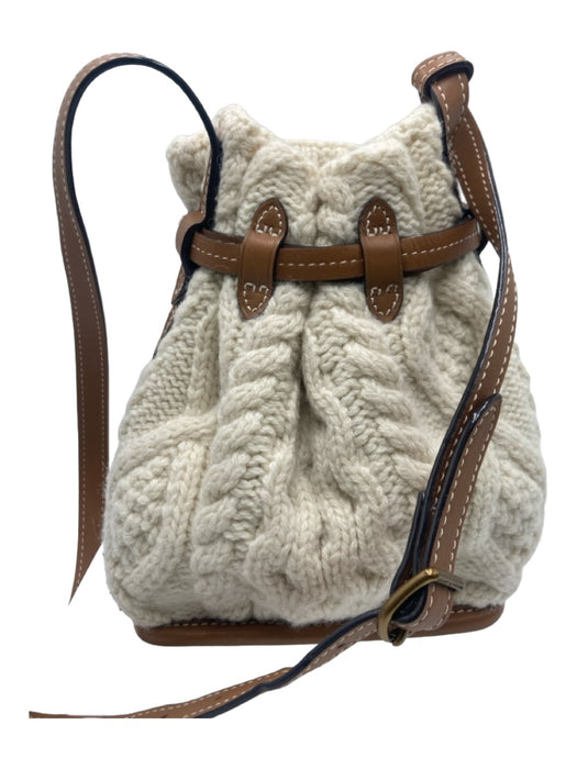 Polo Ralph Lauren White & Brown Leather Cable Knit bucket Crossbody Bag White & Brown / S