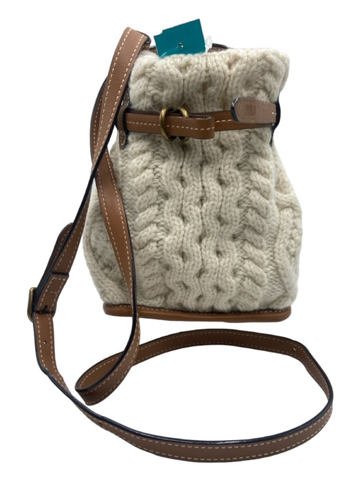 Polo Ralph Lauren White & Brown Leather Cable Knit bucket Crossbody Bag White & Brown / S