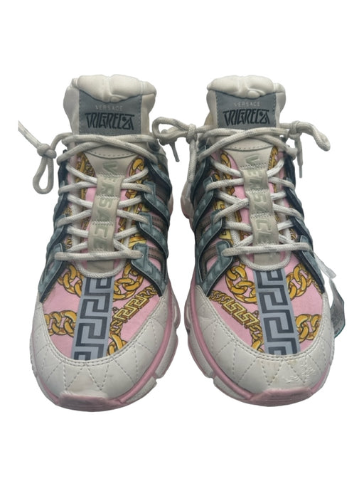 Versace Shoe Size 41 White Pink Blue Black Synthetic round toe lace up Sneakers White Pink Blue Black / 41