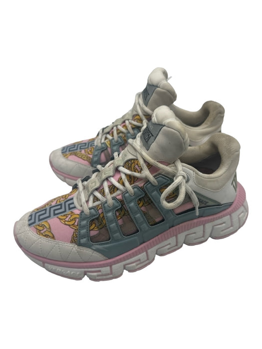 Versace Shoe Size 41 White Pink Blue Black Synthetic round toe lace up Sneakers White Pink Blue Black / 41