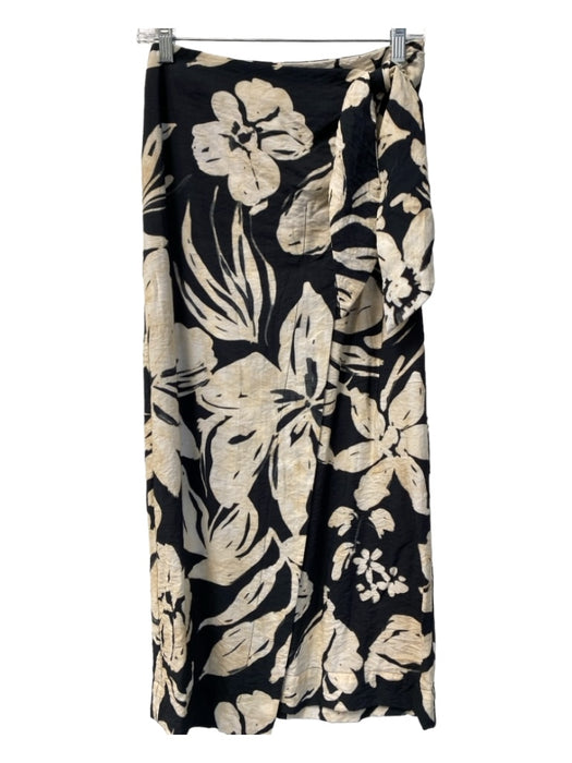 MNG Size S Black & Tan Viscose Maxi Faux Wrap Floral Back Zip Skirt Black & Tan / S