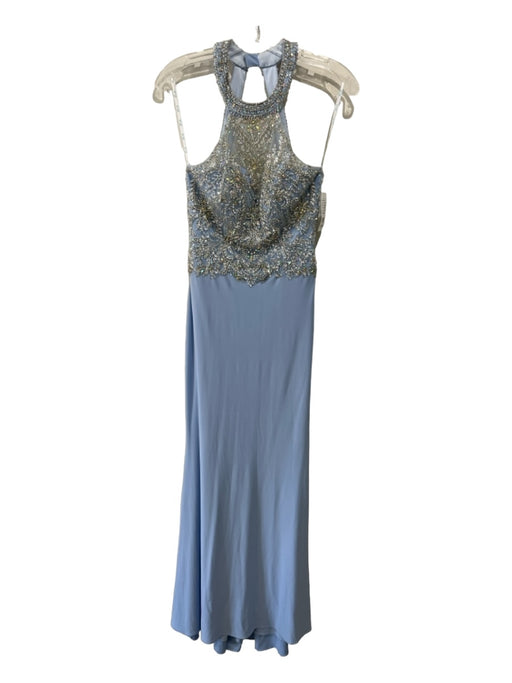 Camille Size 0 Pale Blue Polyester High Neck Beaded & Sequined Sleeveless Gown Pale Blue / 0