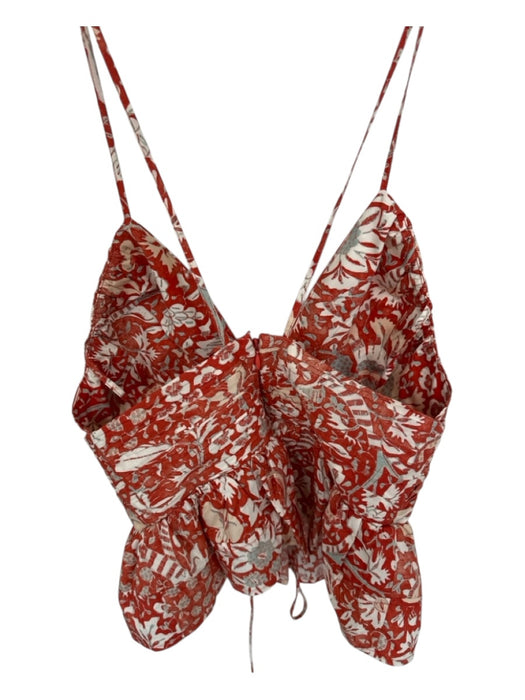 Ulla Johnson Size 6 Orange & White Cotton Spaghetti Strap Floral Pleated Top Orange & White / 6