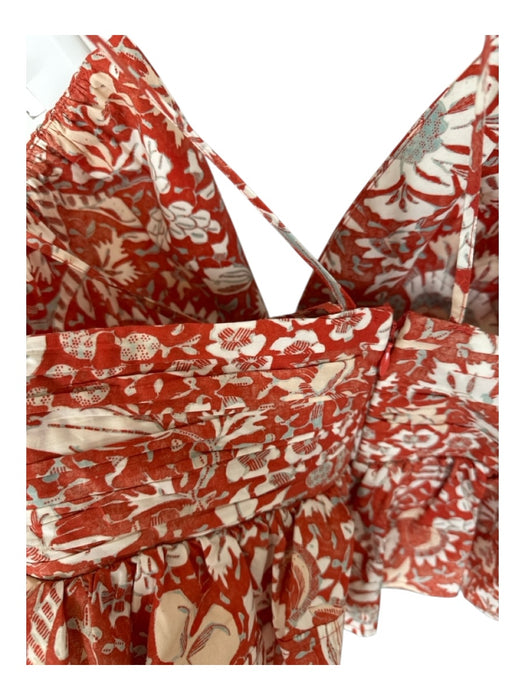Ulla Johnson Size 6 Orange & White Cotton Spaghetti Strap Floral Pleated Top Orange & White / 6