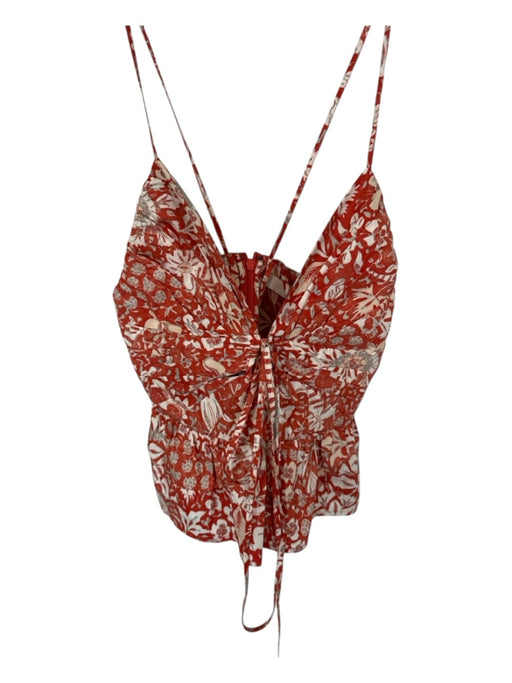 Ulla Johnson Size 6 Orange & White Cotton Spaghetti Strap Floral Pleated Top Orange & White / 6