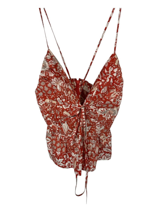 Ulla Johnson Size 6 Orange & White Cotton Spaghetti Strap Floral Pleated Top Orange & White / 6