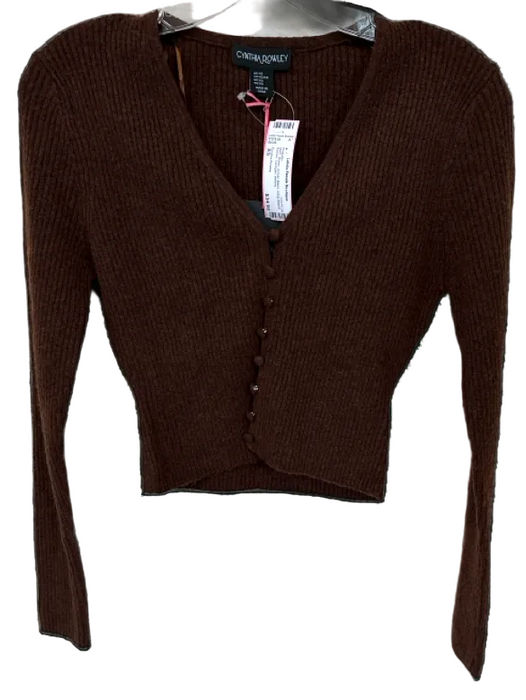 Cynthia Rowley Size XS Brown Acrylic Blend Long Sleeve Ribbed Cardigan Sweater Brown / XS