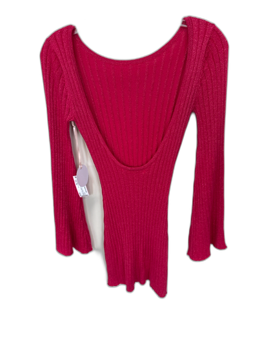 More To Come Size XS Magenta Viscose Blend Long Bell Sleeve Ribbed Dress Magenta / XS