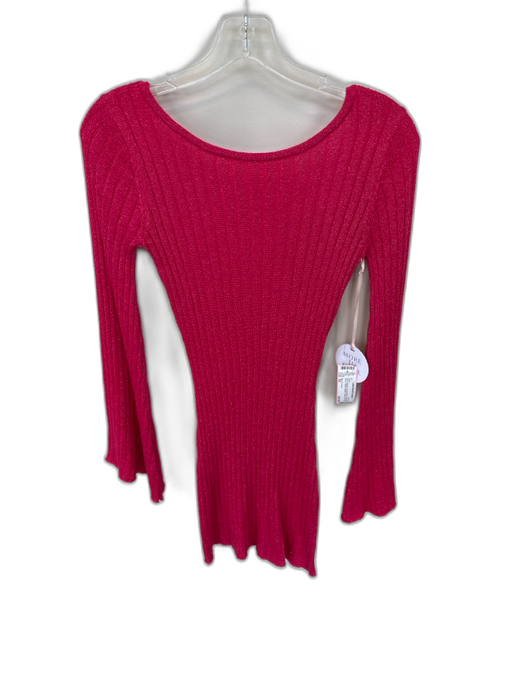 More To Come Size XS Magenta Viscose Blend Long Bell Sleeve Ribbed Dress Magenta / XS