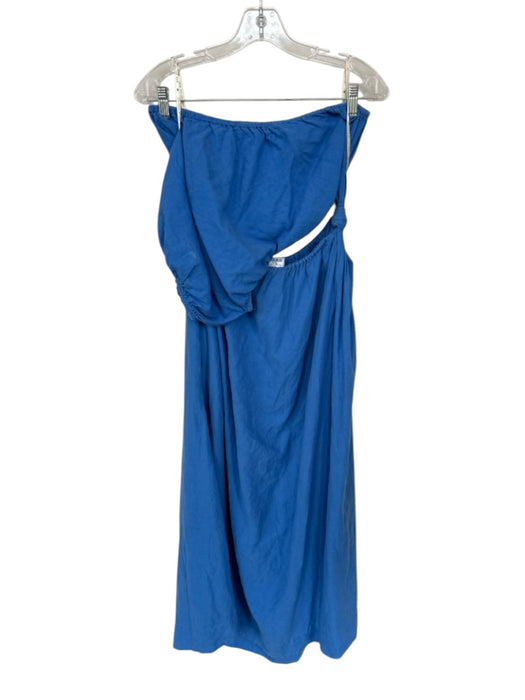 Farm Rio Size S Blue Linen & Viscose One Shoulder Cut Out Sides Maxi Dress Blue / S