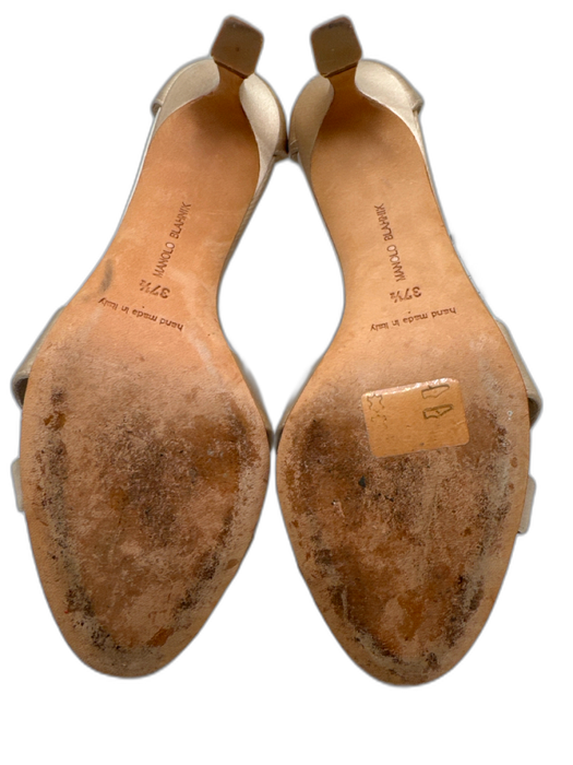 Manolo Blahnik Shoe Size 37.5 Beige Satin open toe Pearl Detail Sandals Beige / 37.5