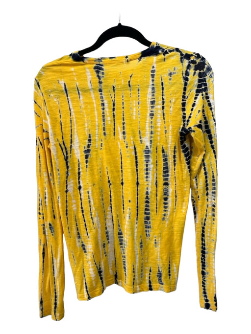 Proenza Schouler Size XS Yellow & Navy Cotton Tie Dye Long Sleeve Semi Sheer Top Yellow & Navy / XS