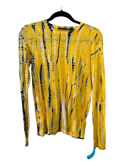 Proenza Schouler Size XS Yellow & Navy Cotton Tie Dye Long Sleeve Semi Sheer Top Yellow & Navy / XS