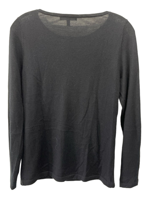 Neiman Marcus Size S Black Cashmere Wide Neck Long Sleeve Ribbed Trim Top Black / S