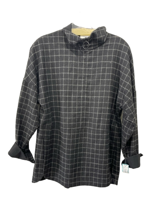 Akris Punto Size 6 Black & White Wool Blend Windowpane 1/2 Zip Long Sleeve Top Black & White / 6