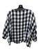 Eskandar Size 0 Navy & white Linen Blend Checkered Button Front Short Sleeve Top Navy & white / 0