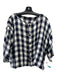 Eskandar Size 0 Navy & white Linen Blend Checkered Button Front Short Sleeve Top Navy & white / 0