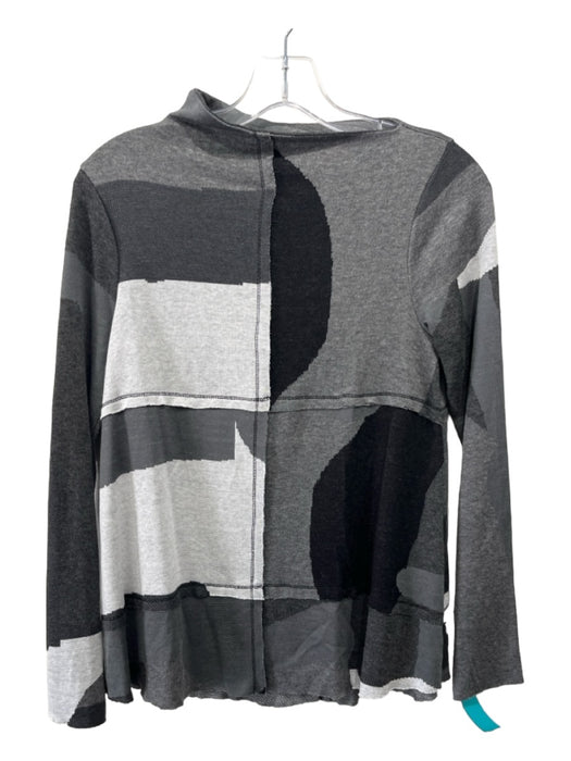 OZAI N KU Size XS Gray Viscose Blend Paneled Long Sleeve Abstract Round Neck Top Gray / XS