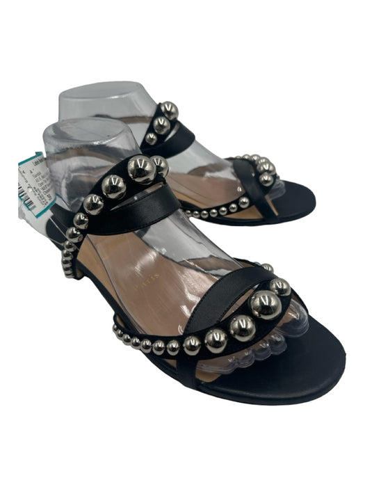 Christian Louboutin Shoe Size 39 Black & Silver Leather Studded Open Toe Sandals Black & Silver / 39