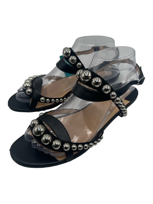 Christian Louboutin Shoe Size 39 Black & Silver Leather Studded Open Toe Sandals Black & Silver / 39