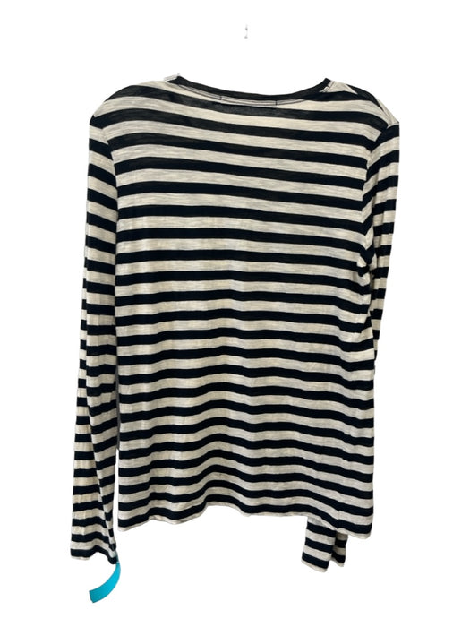 Proenza Schouler Size S Black & Beige Cotton Striped Long Sleeve Semi Sheer Top Black & Beige / S