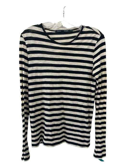 Proenza Schouler Size S Black & Beige Cotton Striped Long Sleeve Semi Sheer Top Black & Beige / S