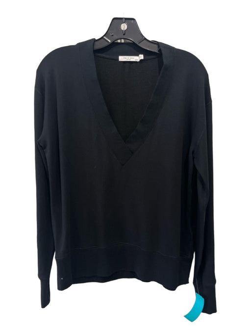 Rag & Bone Size XS Black Cotton V Neck Long Sleeve Top Black / XS