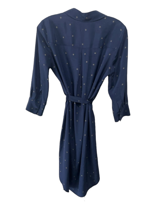 L'agence Size XS Navy & Beige Silk Stars Collared Button Up Long Sleeve Dress Navy & Beige / XS